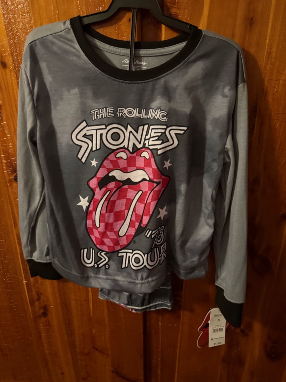 Rolling Stones Graphic Long-Sleeve Kids Pajama set Gray with Pink LogoSize 7/8! - Picture 2 of 4